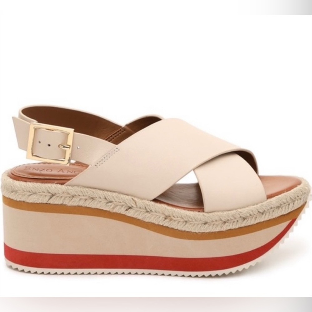 Enzo Angiolini Eva Cream and Red Wedge Sandals